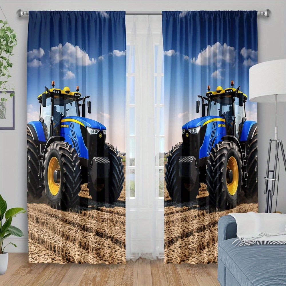 Agriculture Farming For Kids - Niebieska zasłona z motywem traktora, zasłony